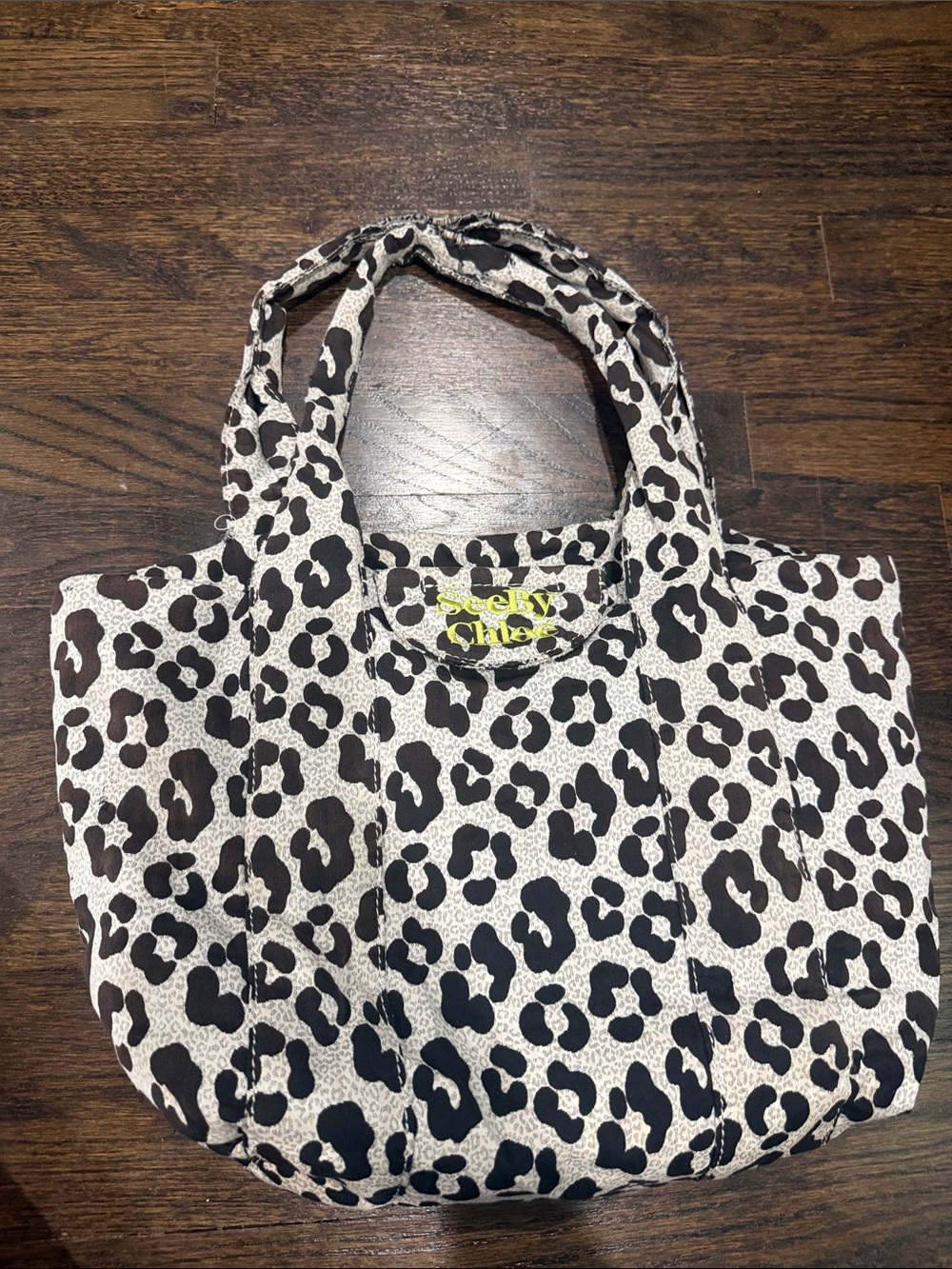 Vintage Y2K see by Chloe Leopard Print Tote Bag - Black and Cream